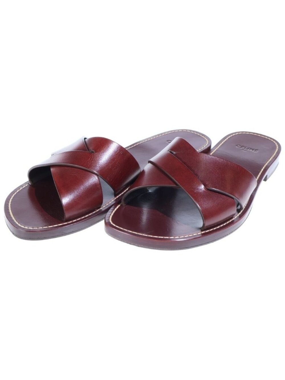 Celine Leather Flat Sandals Bordeaux